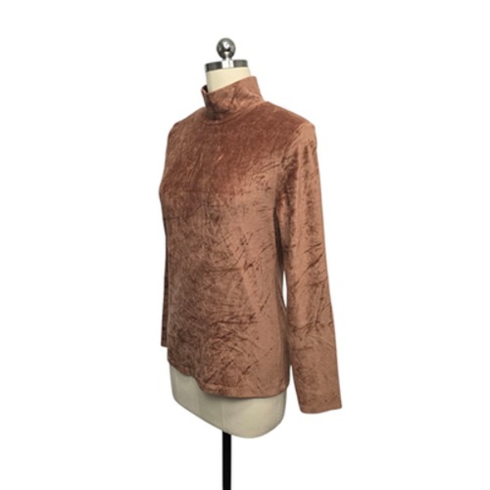 Everlane Shirt Womens Large Brown‎ Crushed Velour Mock Neck Long Sleeve Stretch - Picture 7 of 10